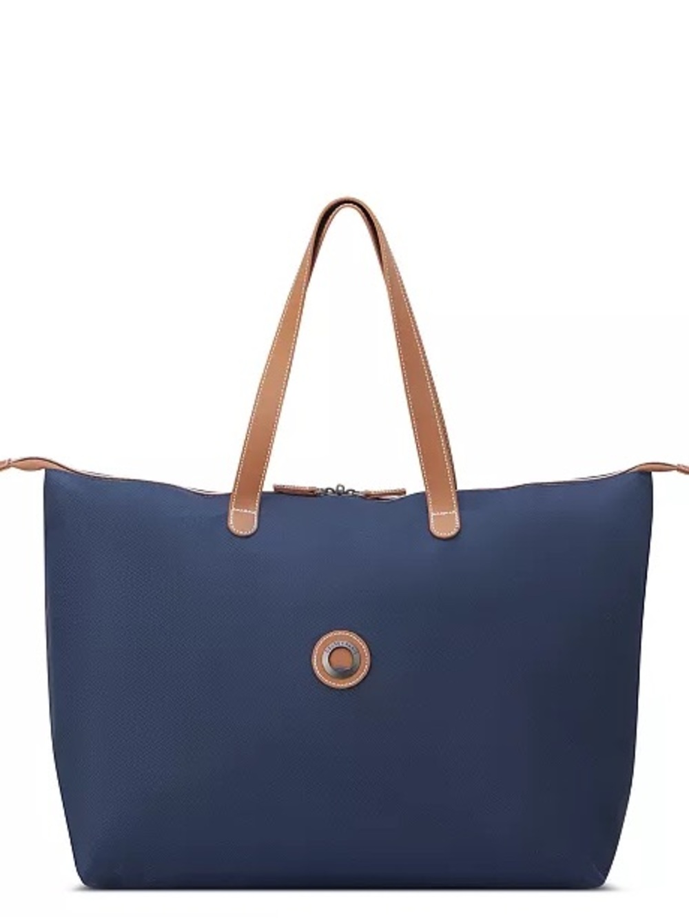 Delsey Chatelet Air 2.0 17.5" Tote Bag Navy Tote Bag Tan Leather Handles, bag